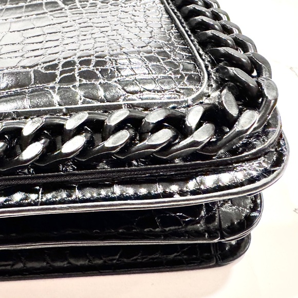 Aldo Black Crocodile Embossed Black Metal Chain Crossbody Bag and Handbag NWOT - Picture 10 of 12